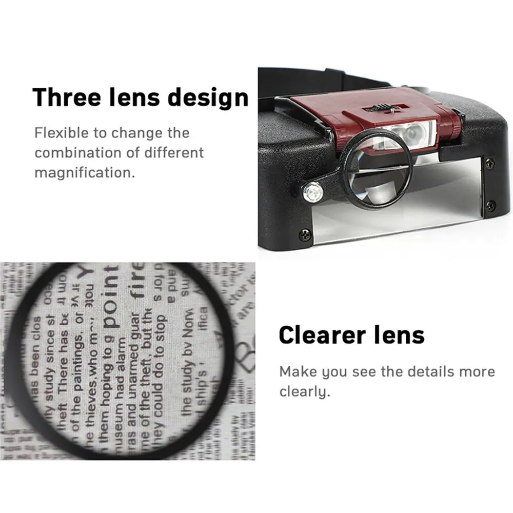 10X Headband Glasses Magnifier Adjustable Size LED Magnifier Loupe Glasses For Reading Optivisor Magnifier Illuminated