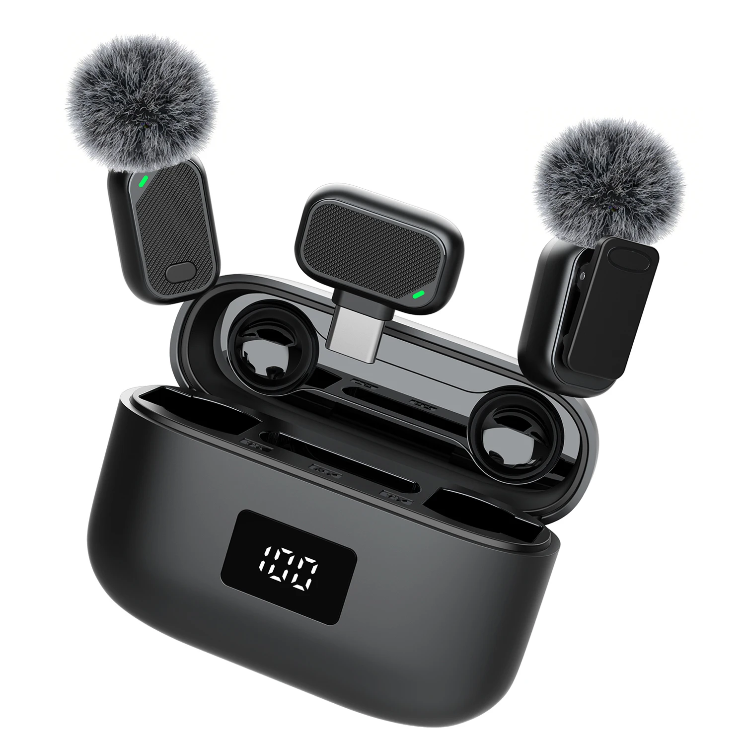 Microfone Lavalier Sem Fio Mini com Estojo de Carregamento, Microfone de Lapela com Cancelamento de Ruído 2.4G para Tipo-C, Vlog/Transmissão ao Vivo/Gravação de Vídeo