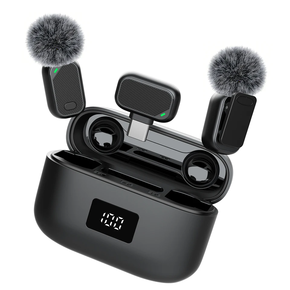 Micrófono de solapa inalámbrico mini con estuche de carga, 2.4G con cancelación de ruido para Type-C, vlog, en vivo, grabación de video