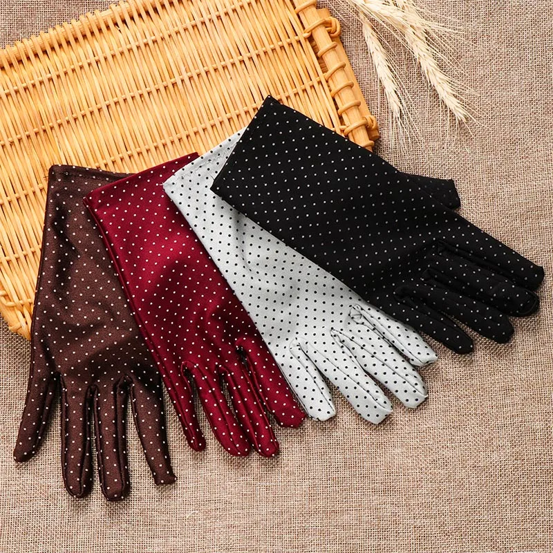 Wrist Gloves Elastic Mittens Summer Ladies Vintage Dot Women Sun Protection Sunscreen Knitted Fabric Gloves Breathable For Drive