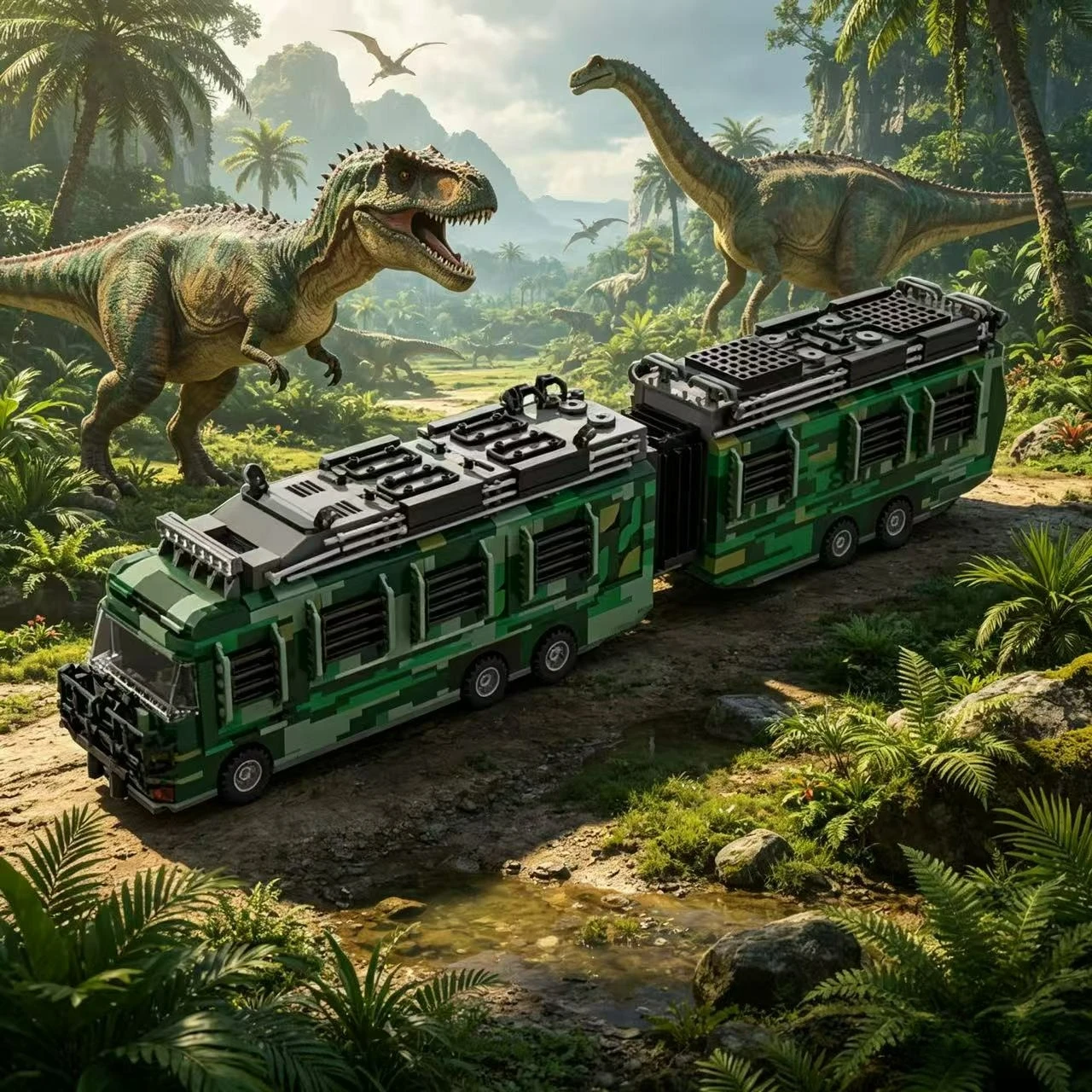

MOC Movie Jurassic Series Fleetwood RV Mobile LAB Set Building Blocks Model Touring Car Train Bricks Toy Birthday Children Gifts