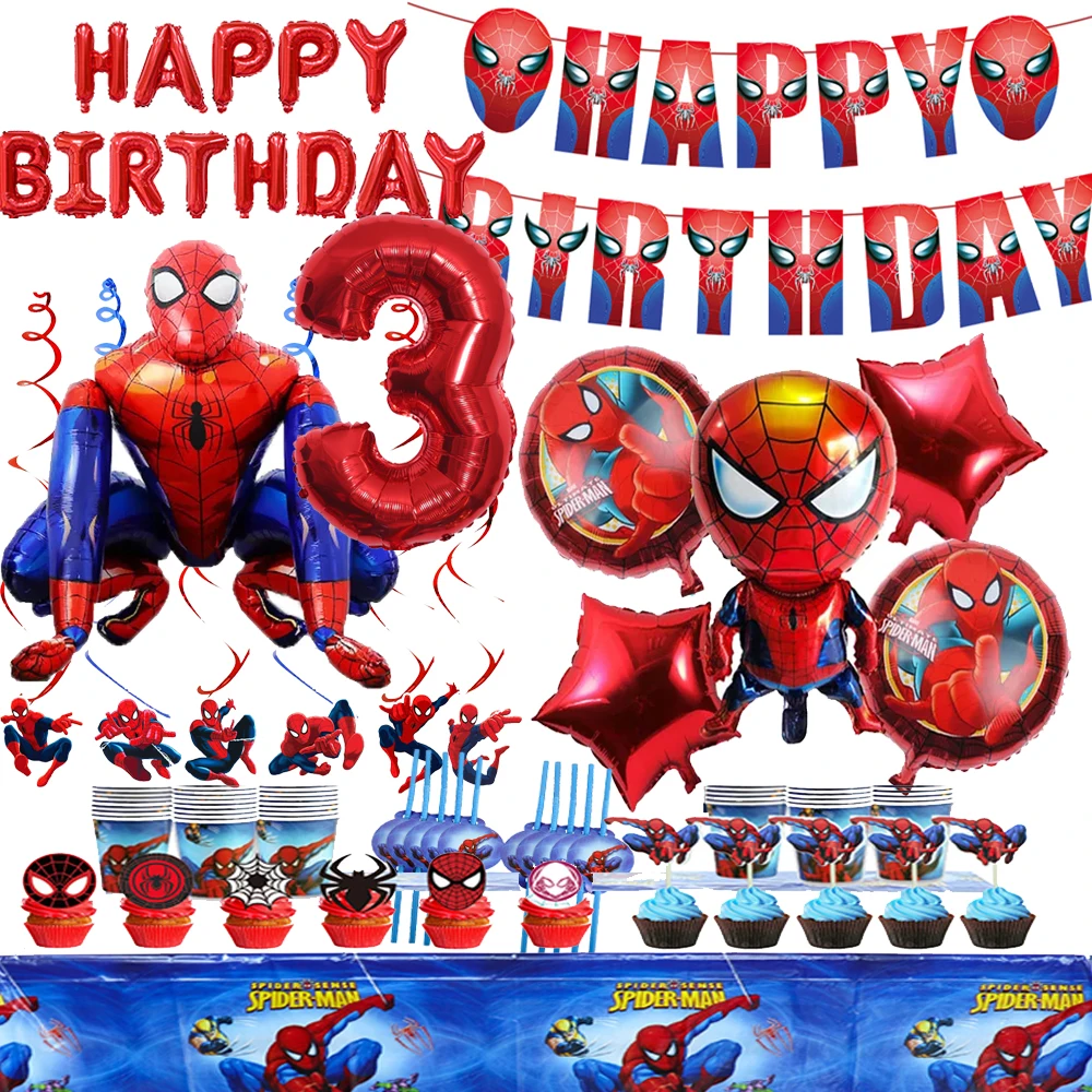 Spiderman Birthday Party Decorations Balloons Banner Plates Cup Spider Theme Tableware Event Party Supplies for Boy Kids Gifts