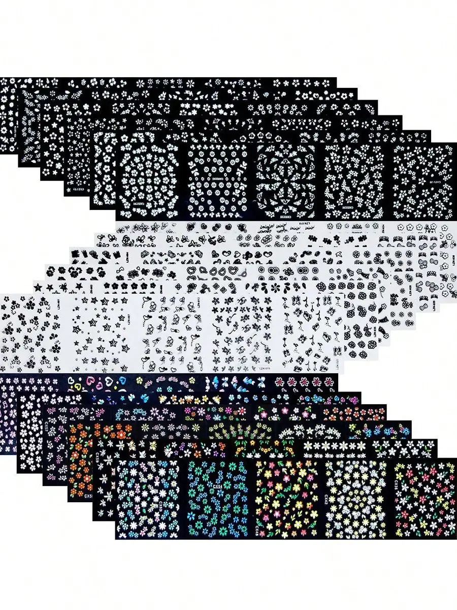 90枚入りミックス3Dミニフラワーネイルアートステッカー、女性と女の子のためのネイルアート用品、粘着式ネイルアートデカール