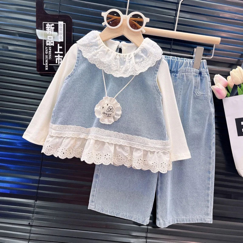 

Girls' spring suits2025New Stylish Children's Spring and Autumn Fashionable Street Style Girls' Baby Denim Three-Piece Set