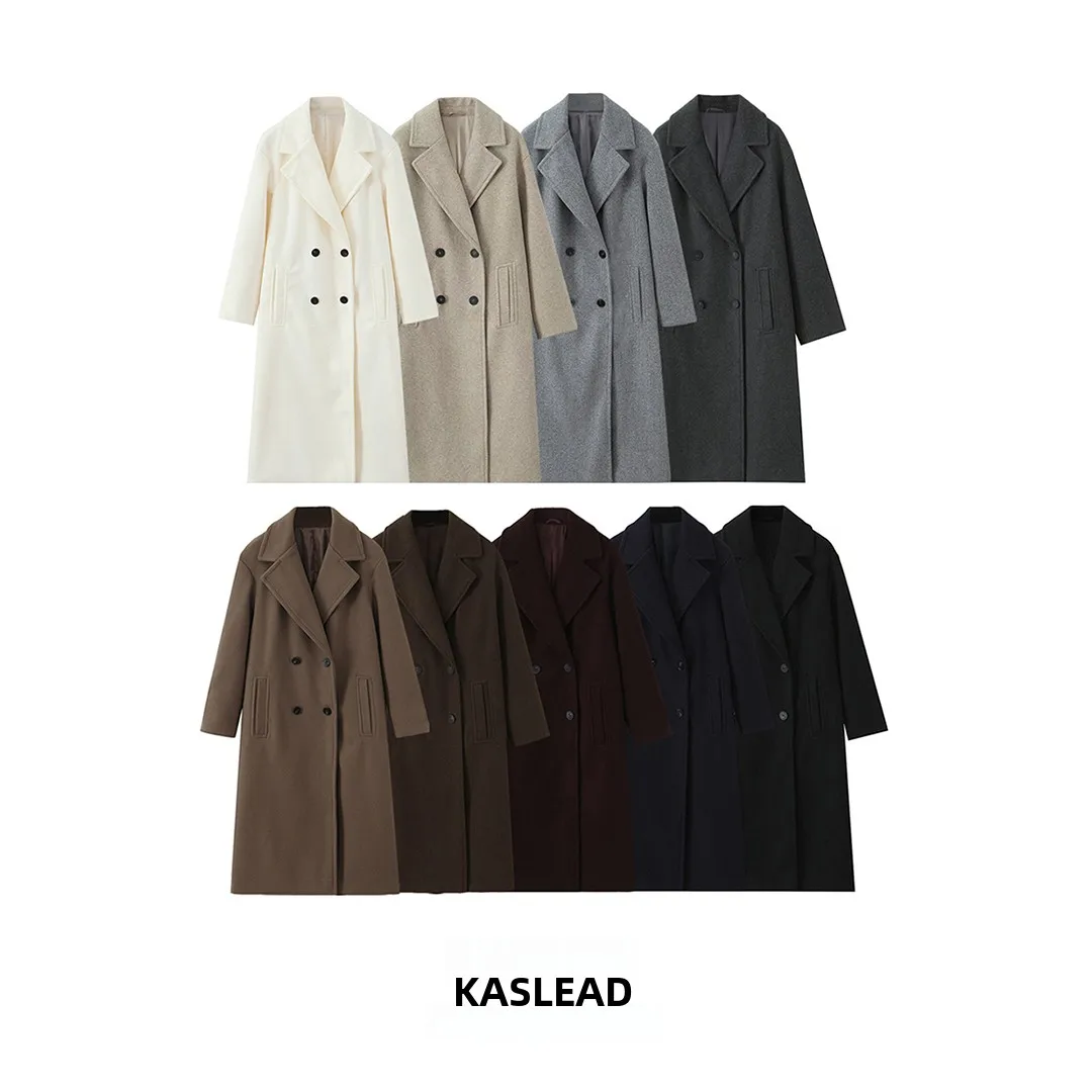

KASLEAD новое женское свободное мягкое пальто Jaet Long Sve двубортное пальто средней длины из полиэфирного волокна 00% осеннее пальто