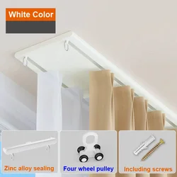 Ultra Thin Curtain Rail Ceiling Mounted ,Aluminum Alloy Double Track With Metal Pulleys,For Narrow Inner Window White/Champagne