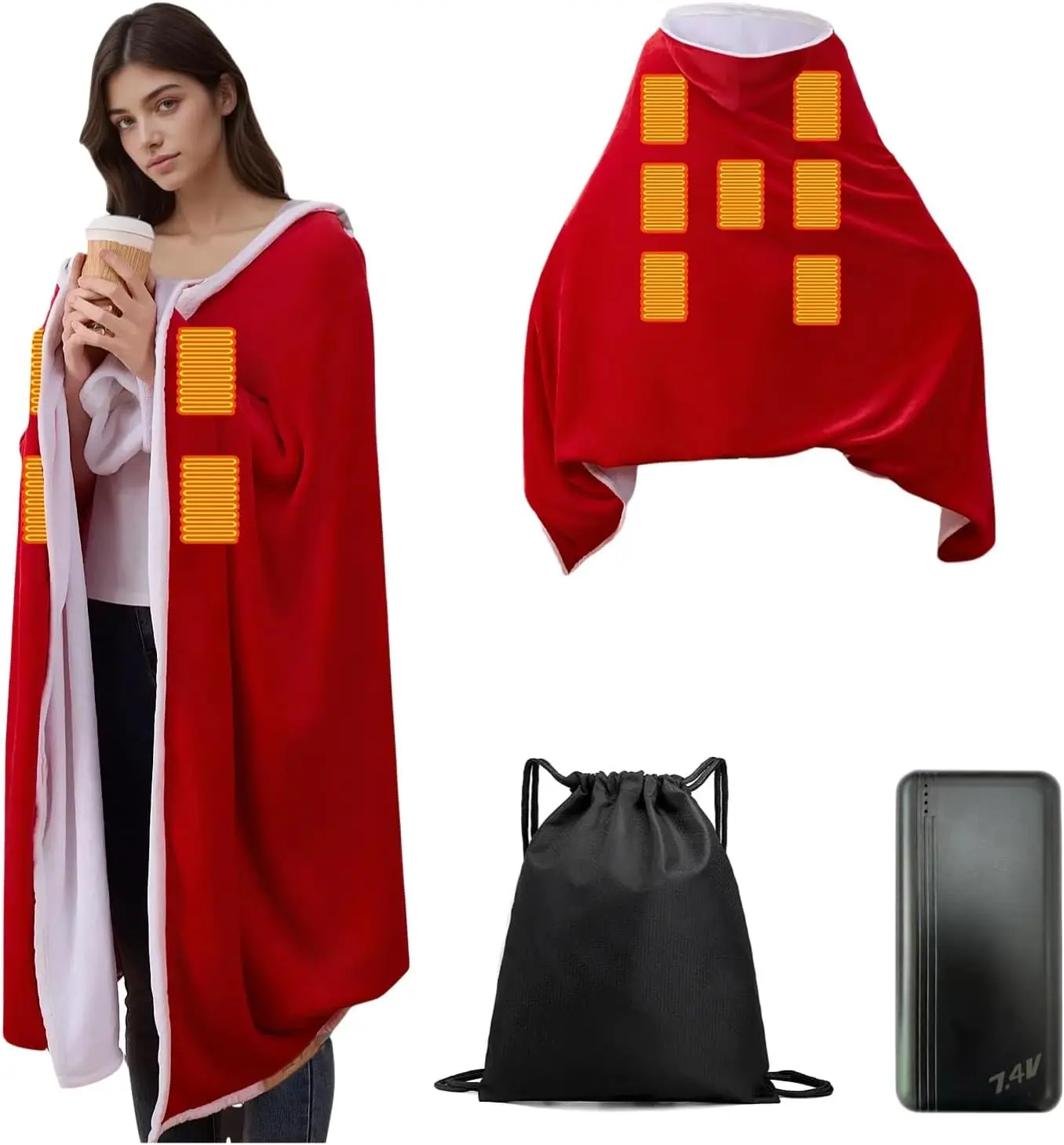 

Large 71x43 Heated Blanket with 20000mAh Power Bank, 3 Heat Levels, Fast Heating Zones, Timer, Includes Backpack - Perfect Gift