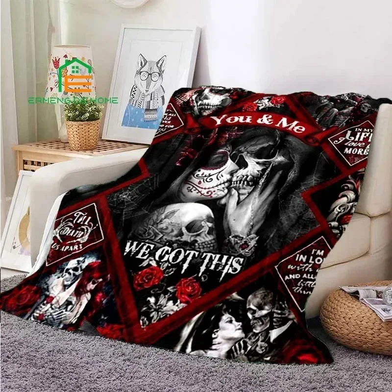 Skull Flannel Throw Blanket, Warm  Couch, Bed, Sofa, Applies to Adults, Kids, Terror Theme, King Size