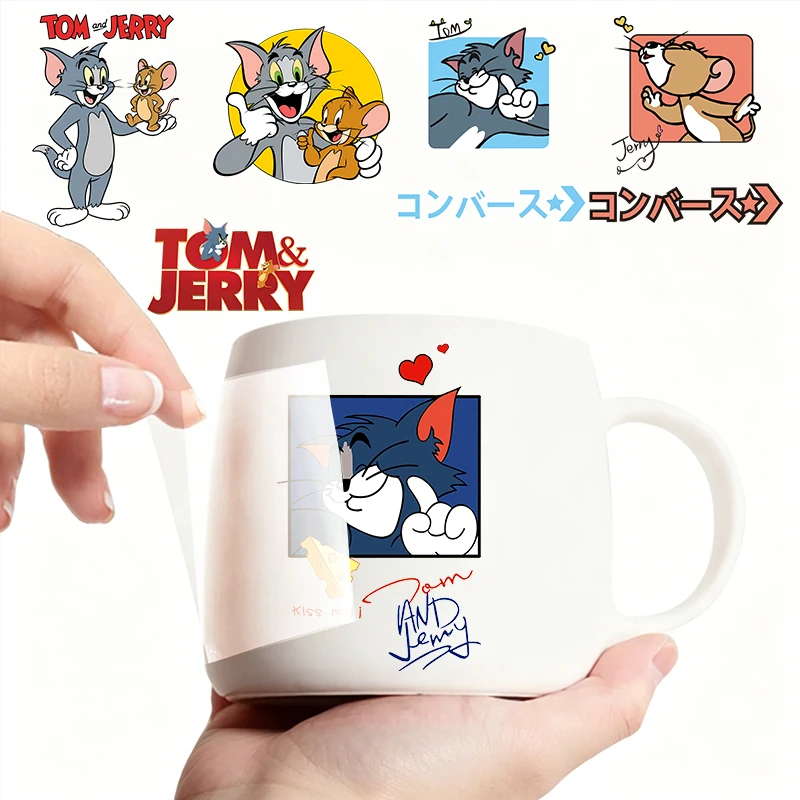 Anime Tom und Jerry Wasserdichte DIY-Aufkleber 3D-Transfer-Sticker Leicht Abziehbare Handyhüllen-Aufkleber Becherummantelungen Sticker Spielzeug Geschenk
