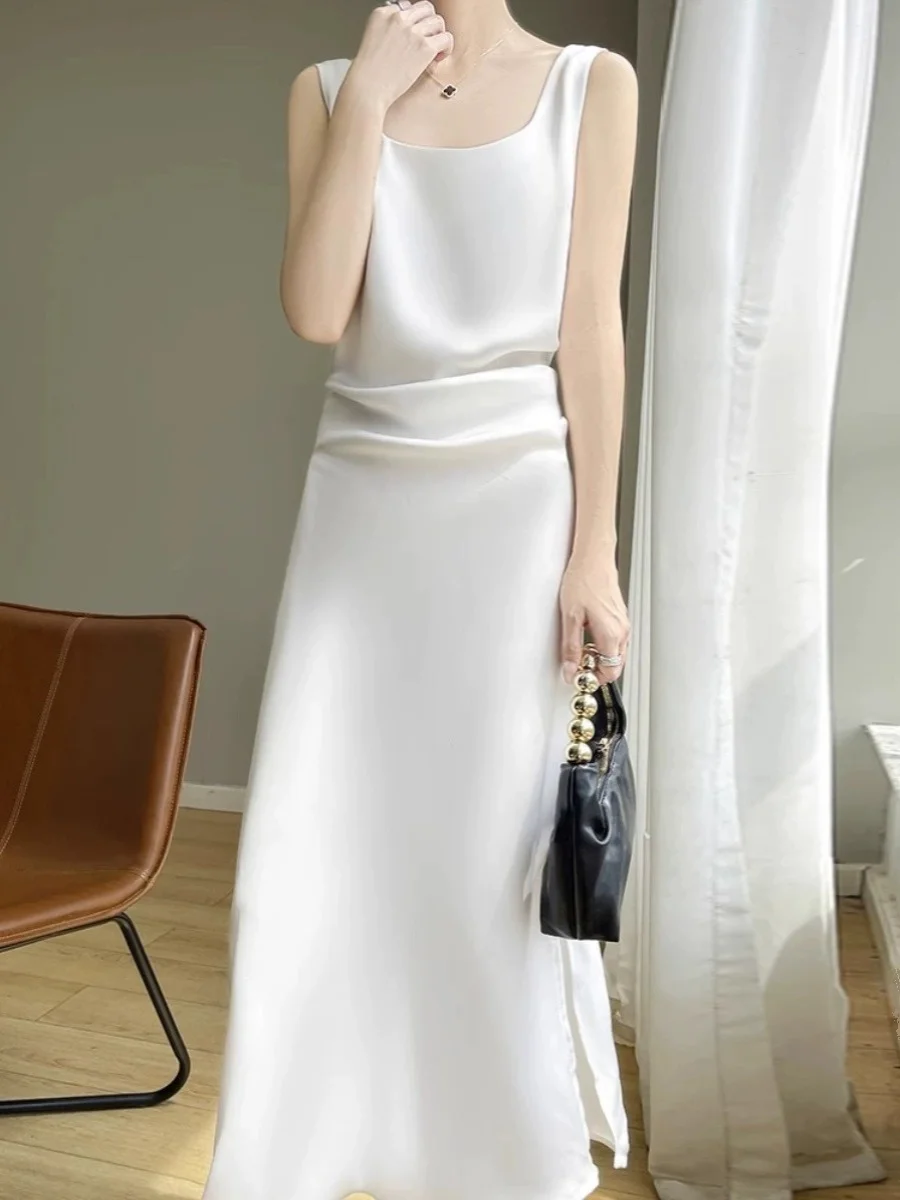 Ele Satin Wrap Dr المرأة التخسيس مطوي عالية الخصر غير المتكافئة هملين ماكسي Dr للتنقل موسم الصيف