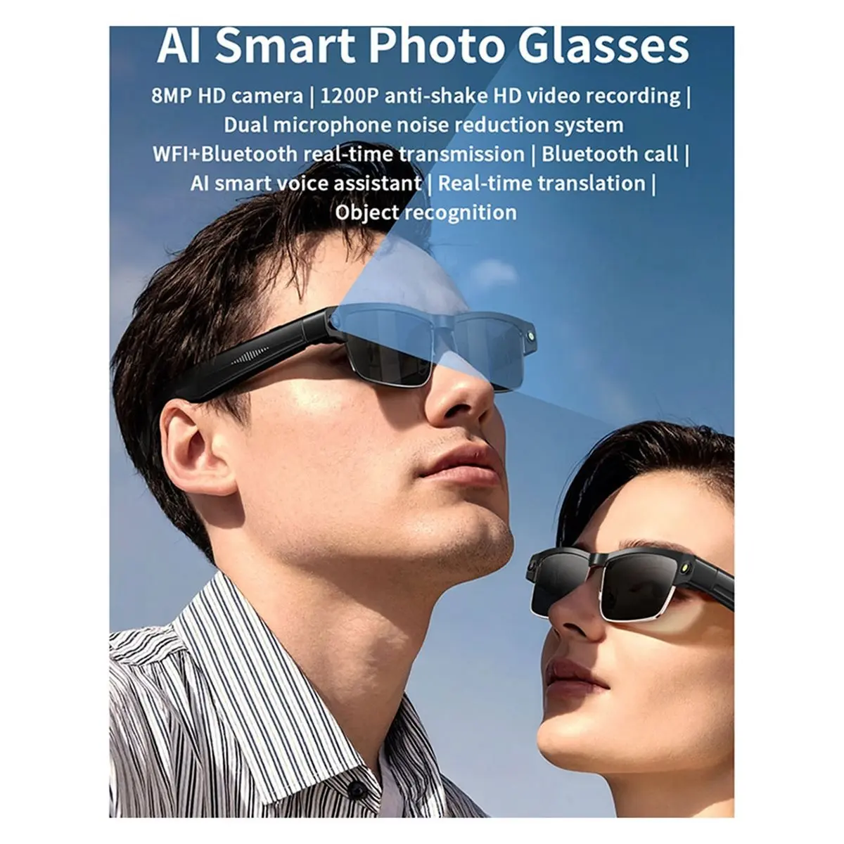 

AI 4k Camera Smart Sunglasses Bluetooth Voice Call Music Smart Video Sound Record Translation Anti-