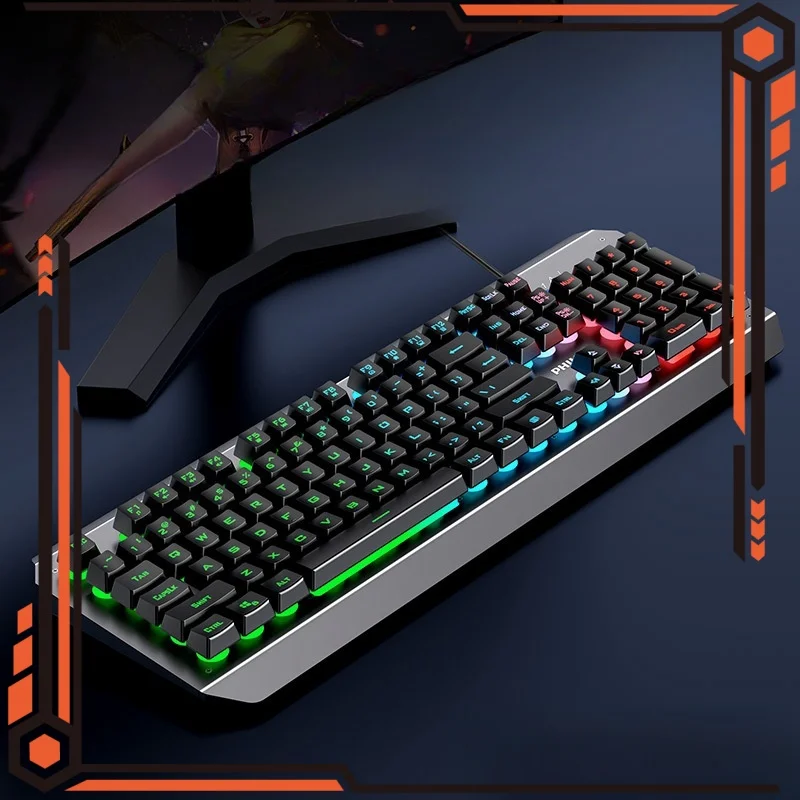 

Wired Mechanical Feel Keyboard 3-effect Mixed Light Ergonomics Suspended Keycap Dual Color Injection Molded Metal Panel