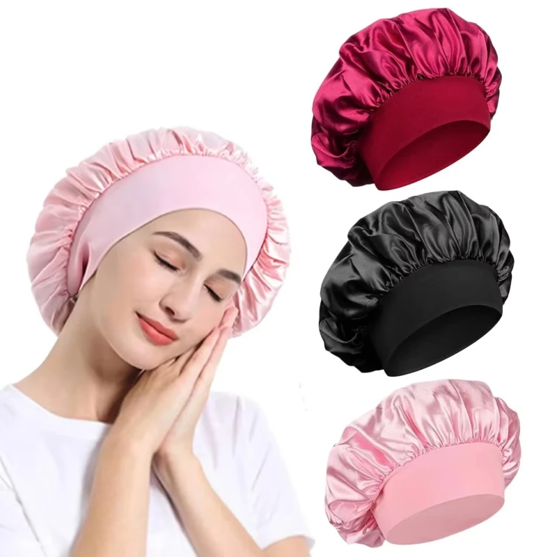 1/2Pcs Satin Night Hair Cap Women'S Solid Sleeping Hat Sleep Care Bonnet Nightcap For Women Unisex Cap