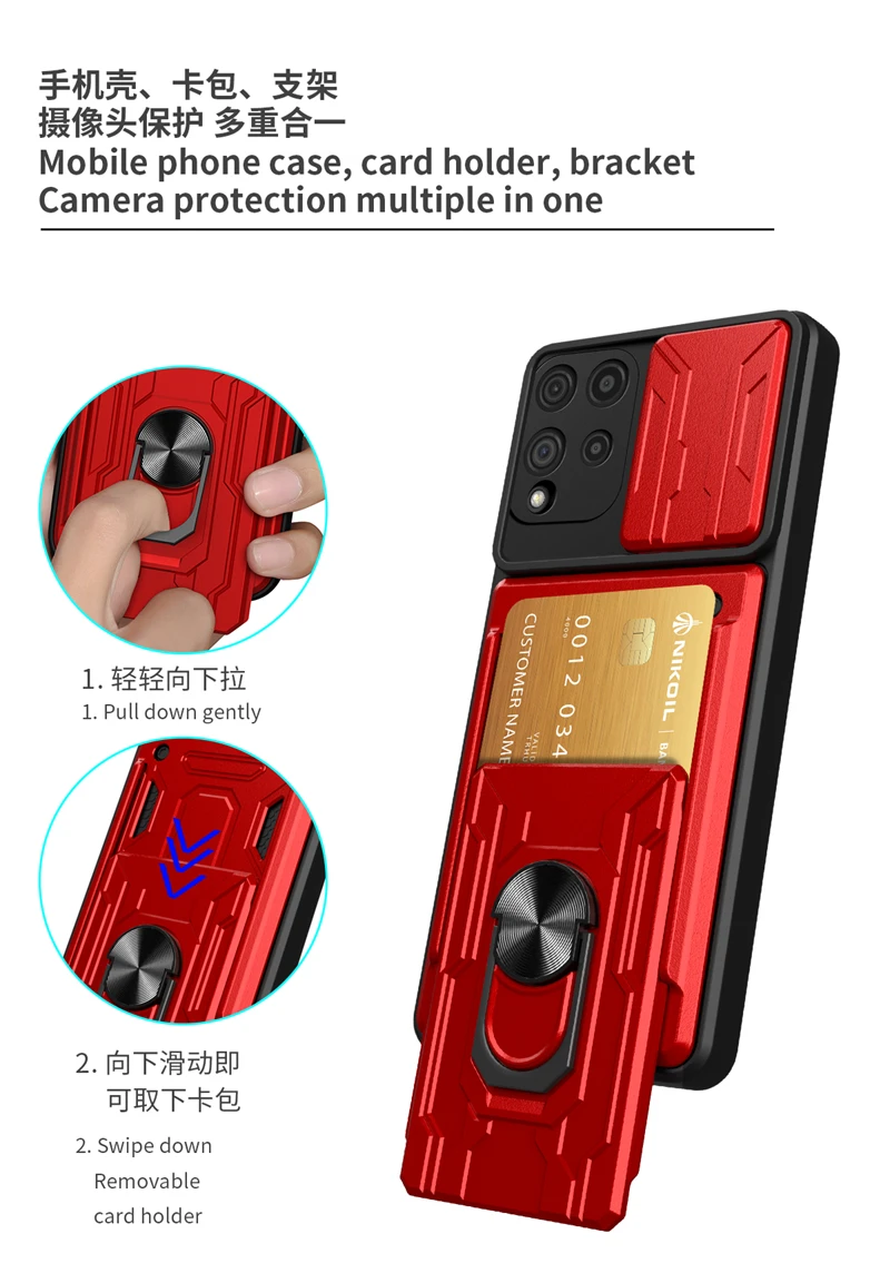 For Samsung Galaxy M32 6.4inch Case Card Slot Armor Car Magnetic Ring Stand Phone Case For Samsung M 32 M325 SM-M325F Back Cover