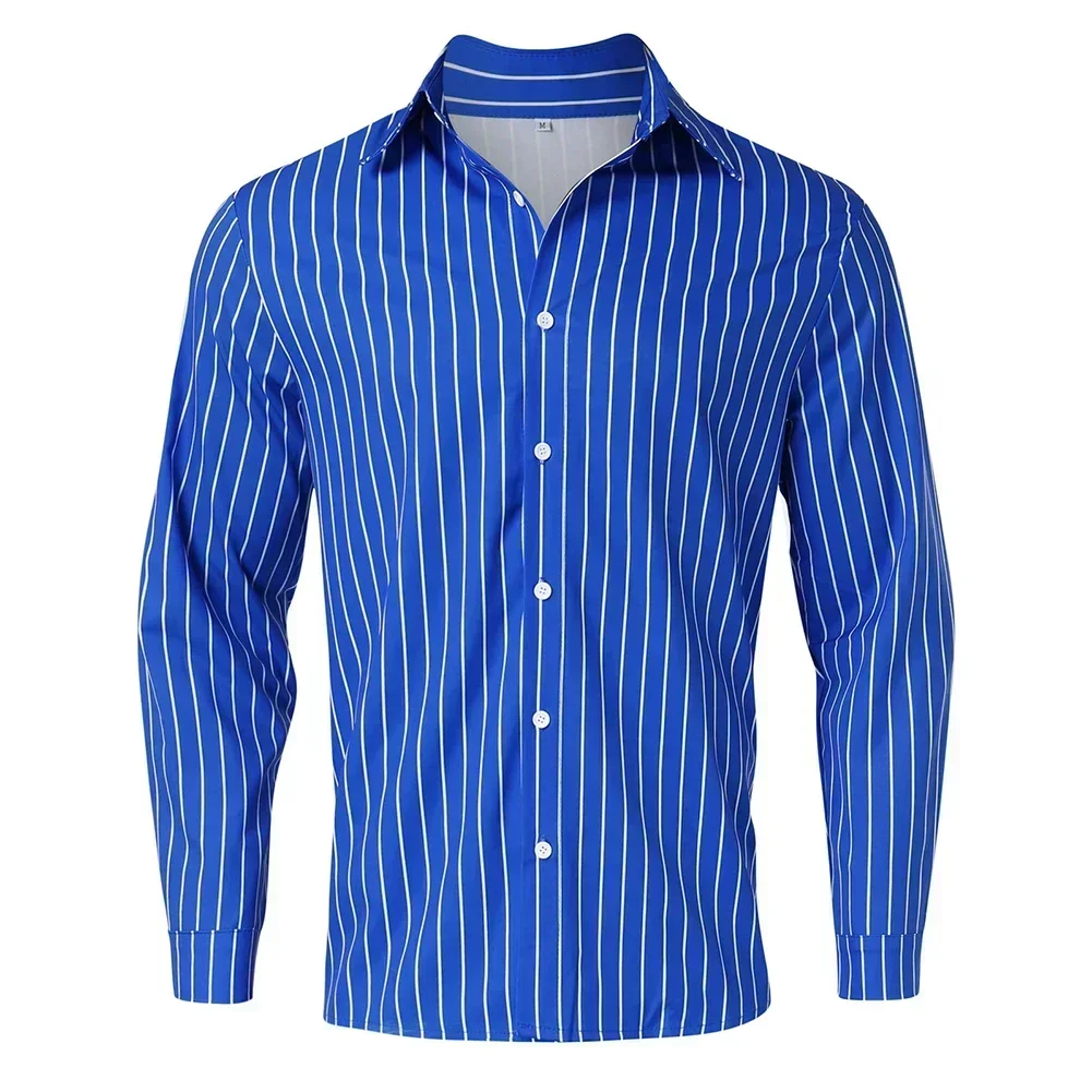 

Retro Striped Lapel Band Collar Button Down Mens Shirt Classic Mens Retro Button Down Dress Shirts Striped Tops