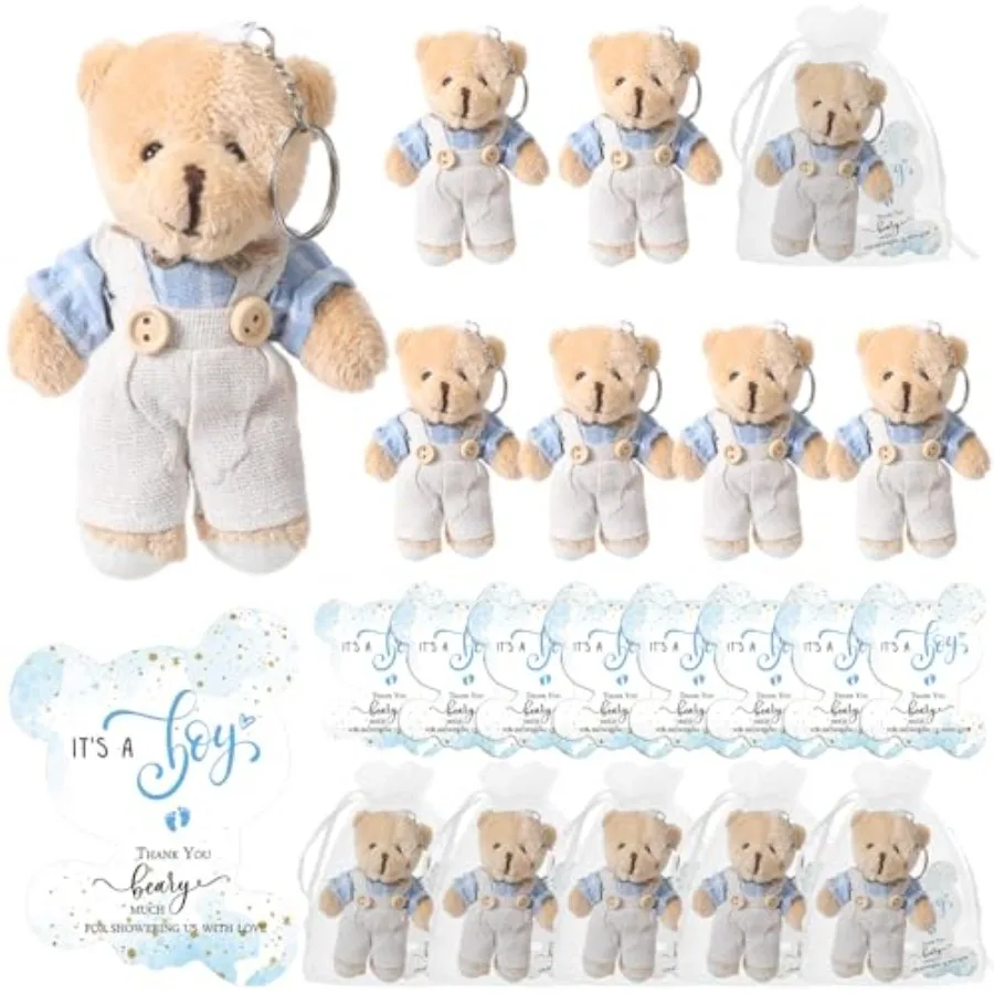 

25 Sets Plaid Mini Stuffed Bears Baby Shower Favor for Guest with Thank You Cards and Organza Bags for Gender Reveal Boy Theme