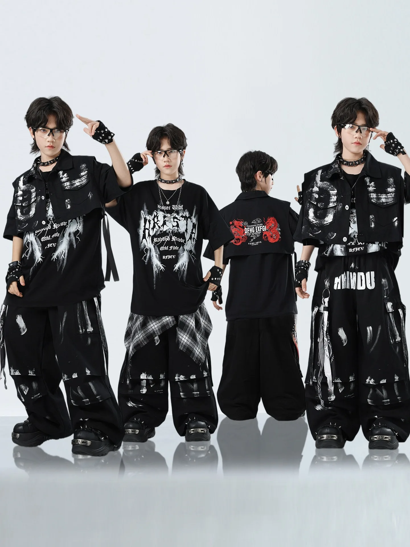 

Sreet Dance Clothing Hip Hop Black Vest Pants Boys Drum Poppin Performance Suit Girls Jazz Costume Teenager Stage Wear BL18978