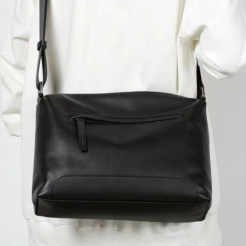 

Men's Genuine Leather Crossbody Bag, High-End Casual Horizontal Shoulder Purse, Soft Cowhide Small Sling Bag for Daily