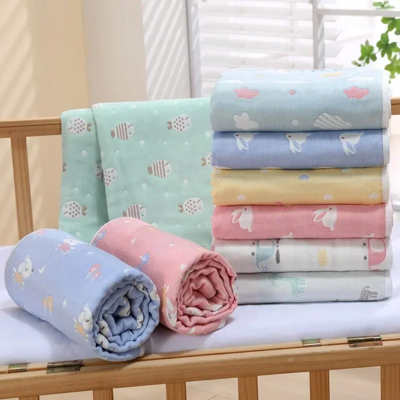 

Baby Six Layer Gauze Bath Towel - 110x110cm Cartoon Design High Quality Cotton Doubles as Bathrobe Towel Quilt & Soft Blanket