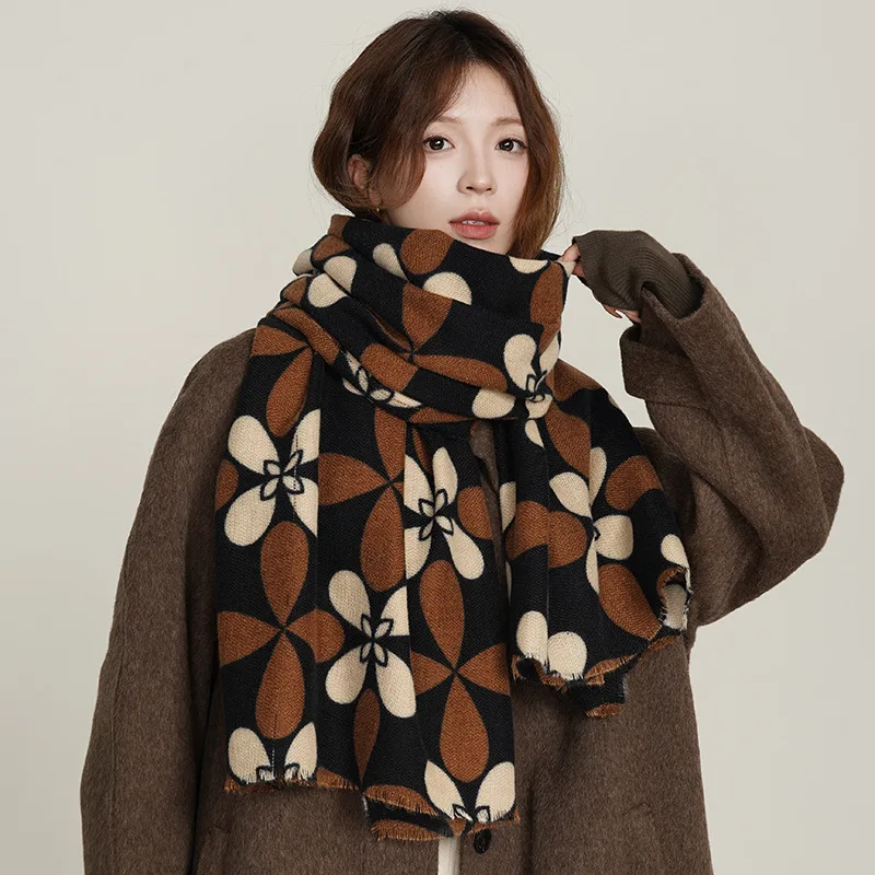 2024 Colorful Scarf Female Thickened Shawl Autumn And Winter Geometric Scarf Shawl Fall And Winter Design