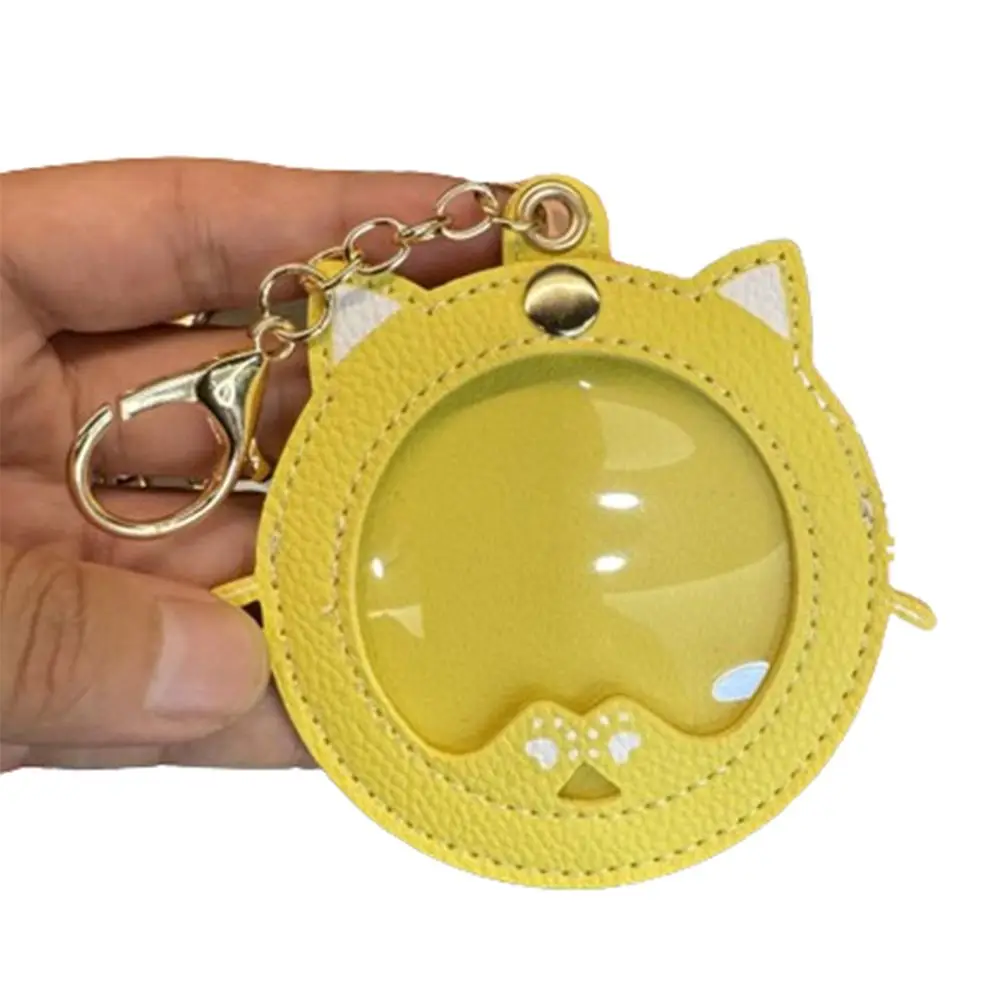 Mini Badge Display Pouch Cartoon Clear Window Badge Protector Keychain Pu Leather Portable Key Chain Pendant Bag Accessories