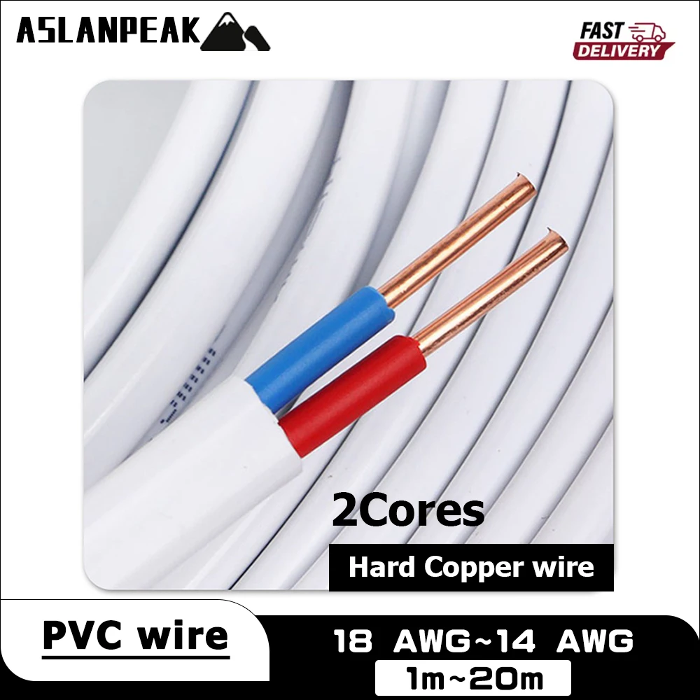 2-adriges, ummanteltes Kabel mit PVC-Ummantelung, Hartkupferdraht, Verlängerungskabel, Haushalts-Elektrokabel, Innenverdrahtungskabel