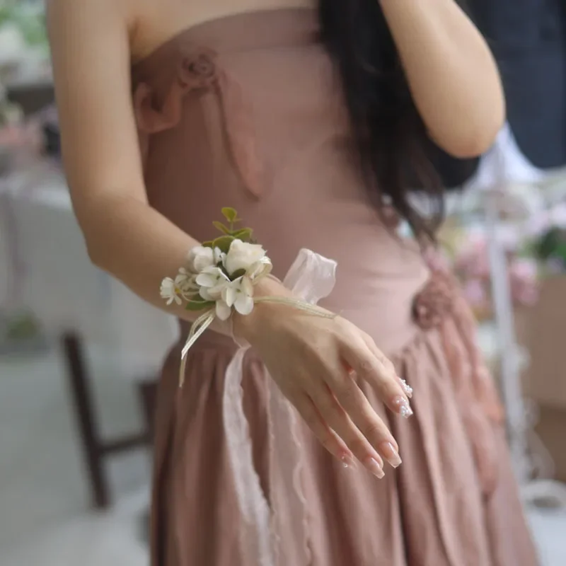 Wedding simulation flower fabric bride flower girl ribbon bracelet high-end wrist flower niche