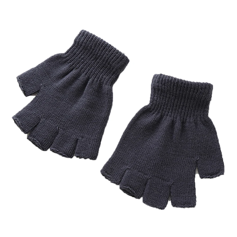 Winter Warm Knitted Half Finger Gloves Unisex Women Men\'s Solid Black Gray Fingerless Stretchy Elastic Mittens Gloves Gloves