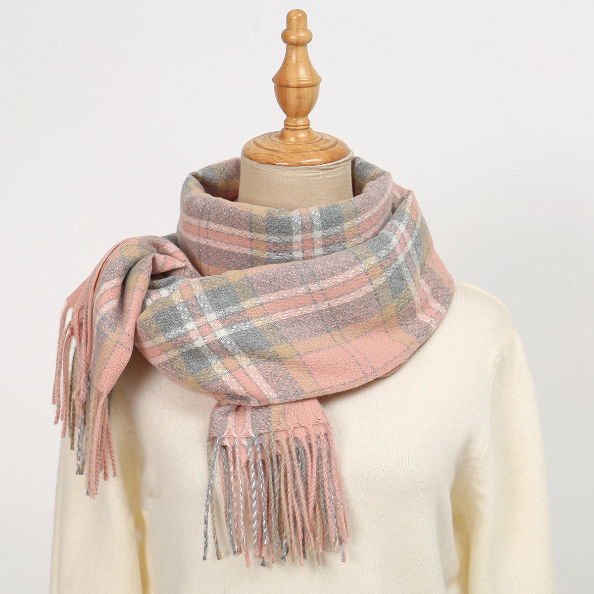 

219 г сетчатый шарф из пашмины с кисточками для женщин и мужчин, осенне-зимние теплые шарфы, модные длинные однотонные кашемировые шарфы, как мульфер