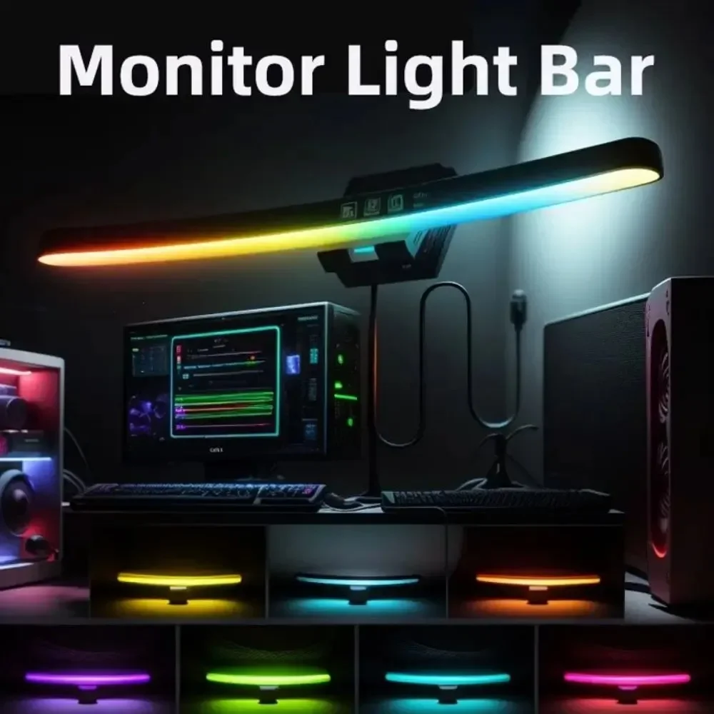 LED Curved Screen Monitor Light 40cm Screen Hanging Lights Desk Lamp for Work Study RGB Gaming Room Background Atmosphere Lights