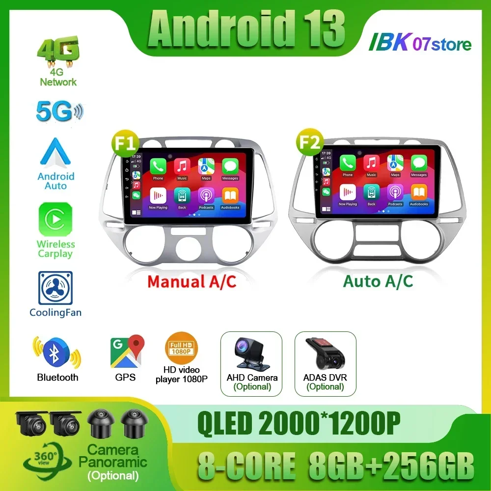 

Android 13 For Hyundai i20 2008-2012 AT Car Head Unit Radio Multimedia Navigation Carplay GPS BT Stereo Player 5G Wifi Camera