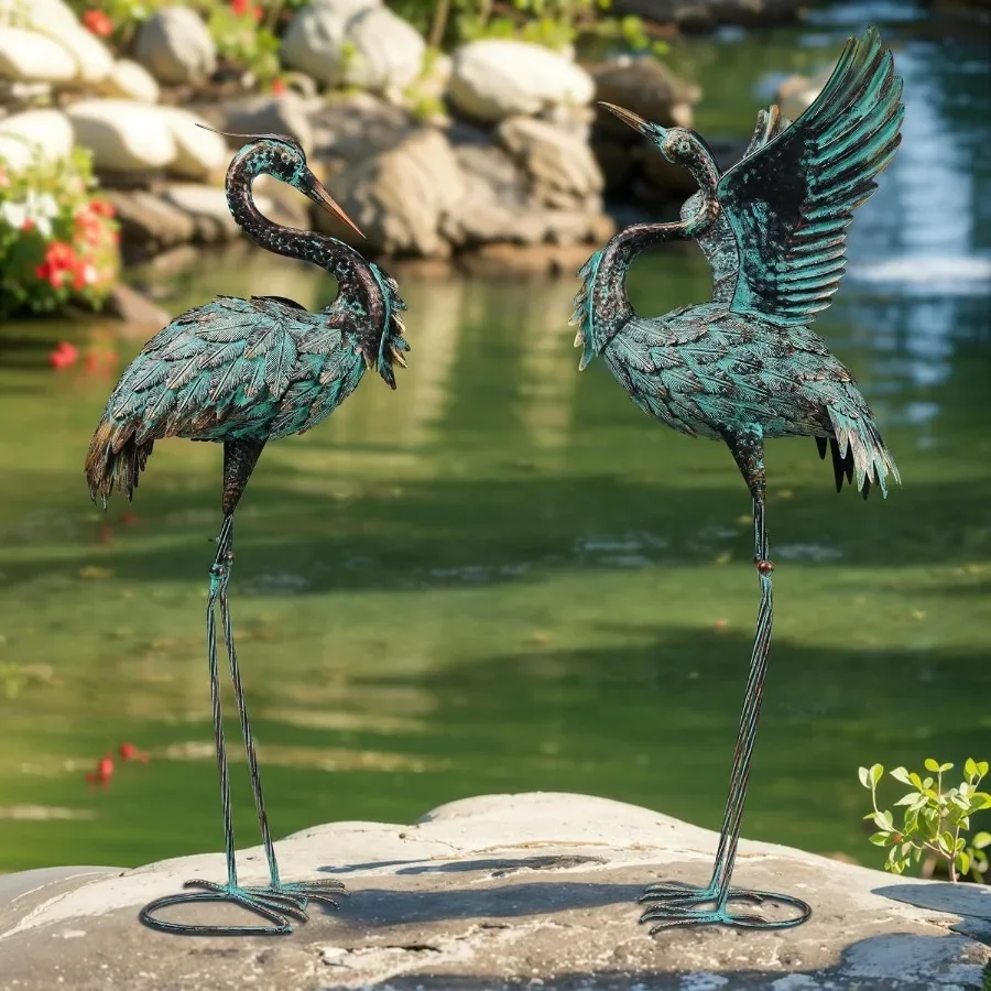 

Garden Statues Large Metal Crane Sculptures Outdoor Heron Metal Statue Yard Art for Garden Decor Realistic Bird Art for Outdoor