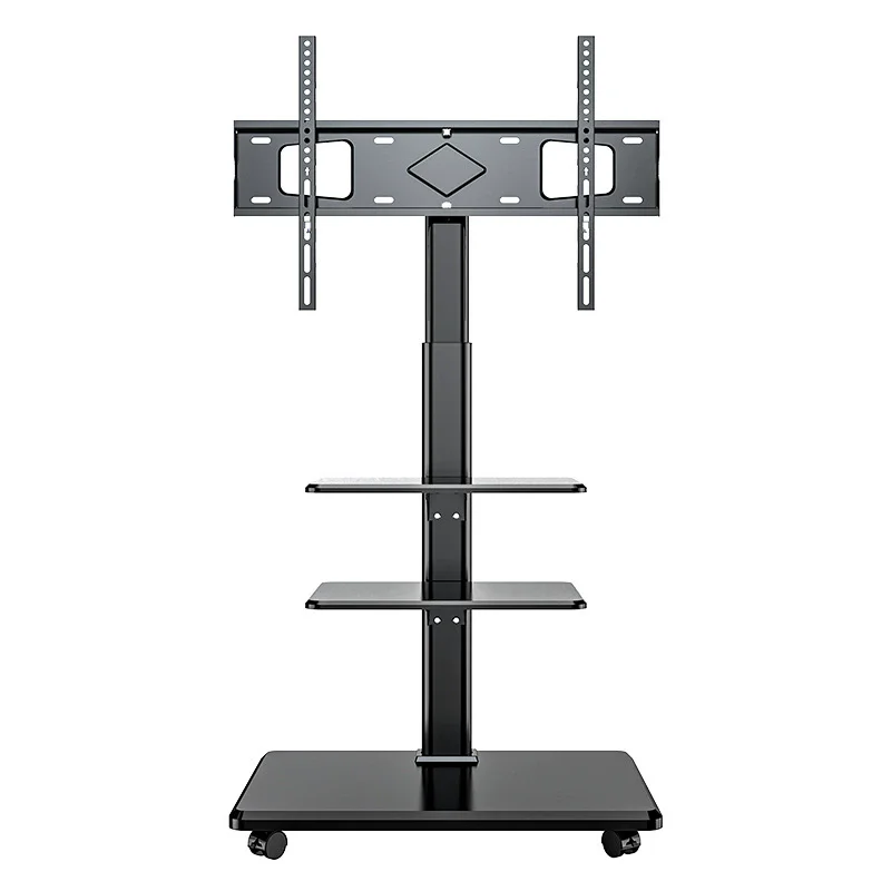 

Mobile TV Stand Height Adjustable TV Stand with Wheels Double Tray for Audio-Visual Devices Rolling TV Stand
