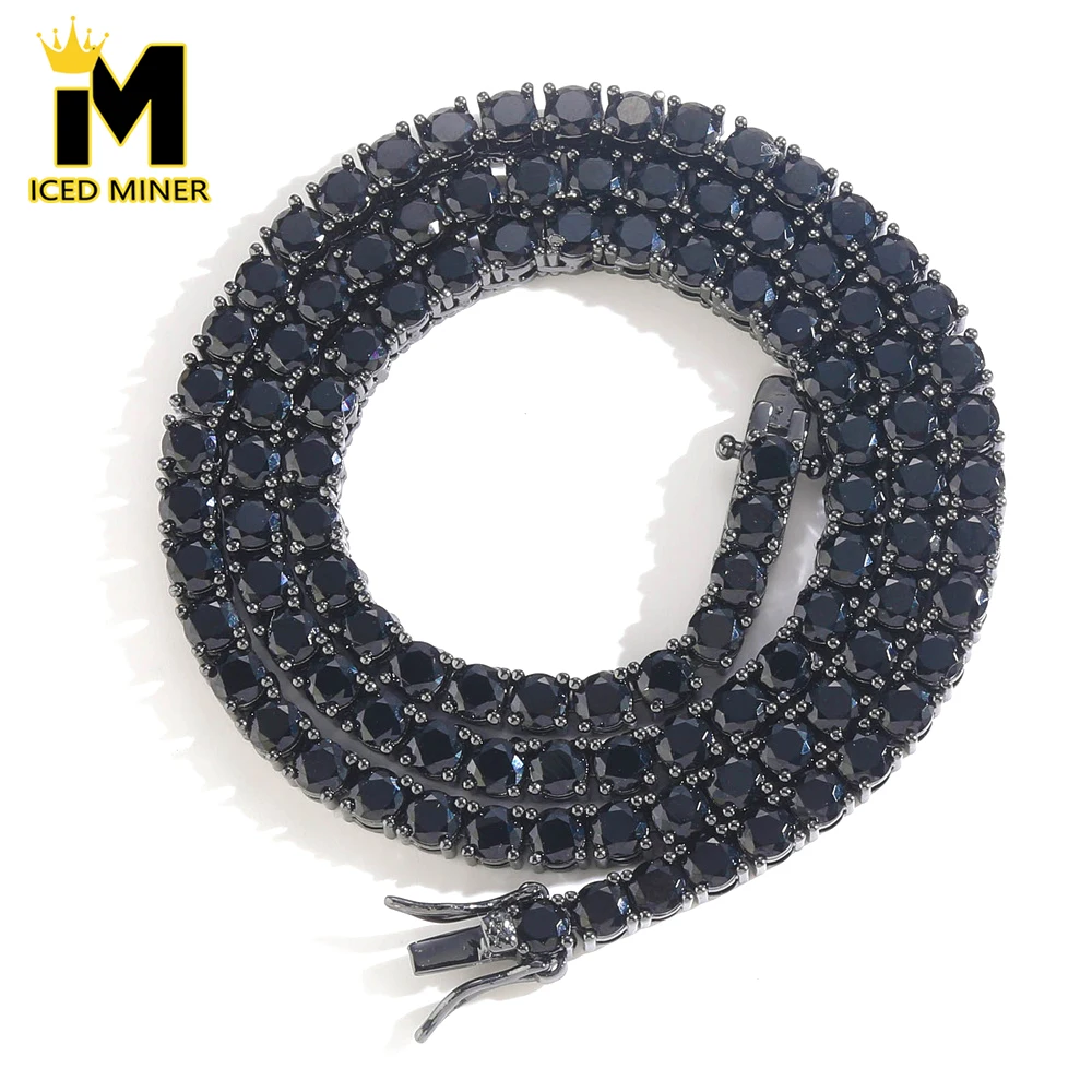 Icedminer 4mm Iced Out Tennis Chain Necklaces For Women Men Black Zircon Bling Link Chain Choker Hip Hop Jewelry Free Shipping