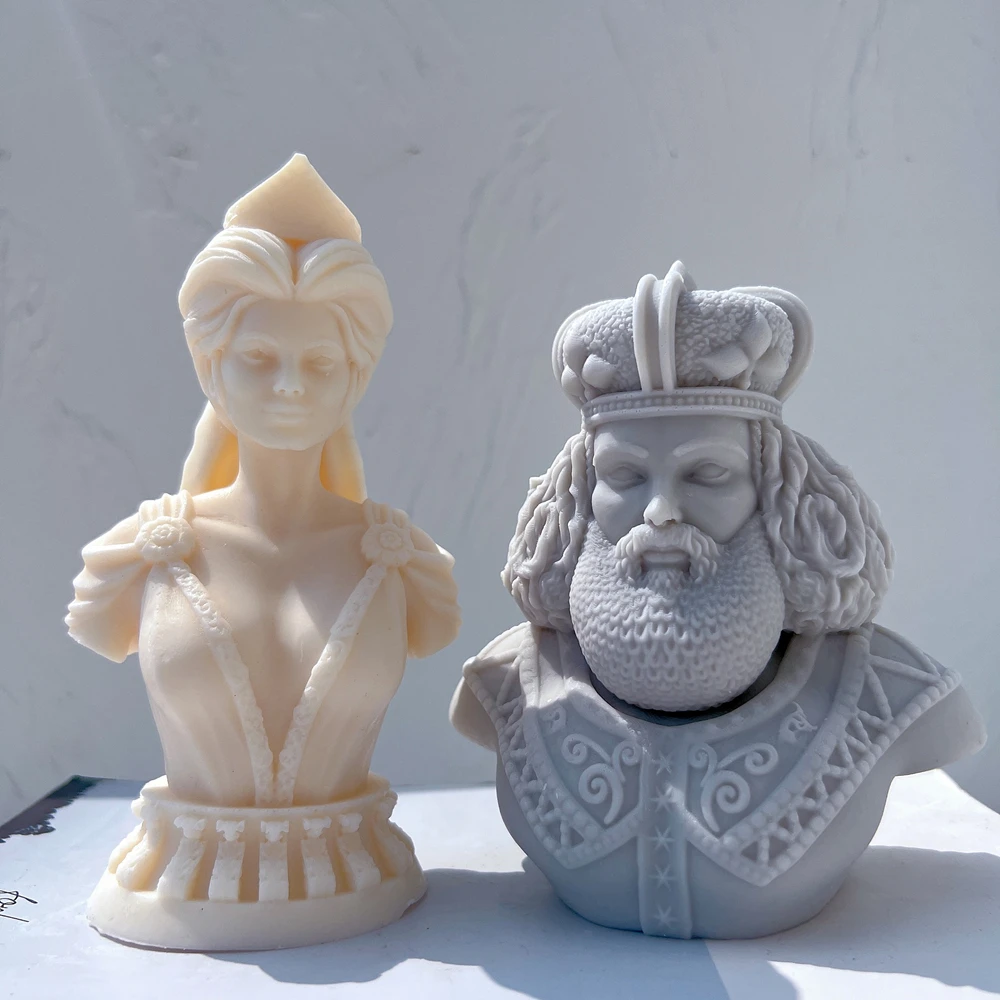 King Queen Statue Candle Mold Greek Art Woman Sculpture Wax Tool Goddess Bust Silicone Molds