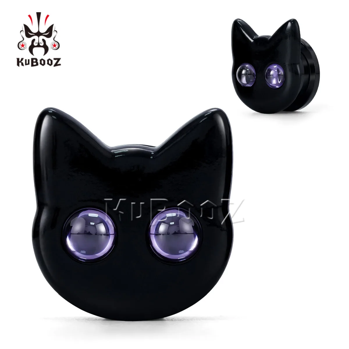 KUBOOZ Cute Black Cat  Ear Tunnel Plug Gauge Stretcher High-Quality Piercing Jewelry with Purple Eyes Trendy for Men Women