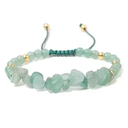 Hot Irregular Green Aventurines Gravel Bracelets Natural Stone Amethysts Bracelets Women Adjustable Rope Braided Bracelets Gift
