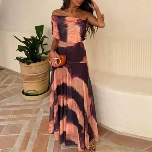 Vestido Vintage de Color liso para ir al trabajo, vestido largo de malla con hombros descubiertos para mujer, vestido de fiesta informal de calle sexi ahuecado para verano