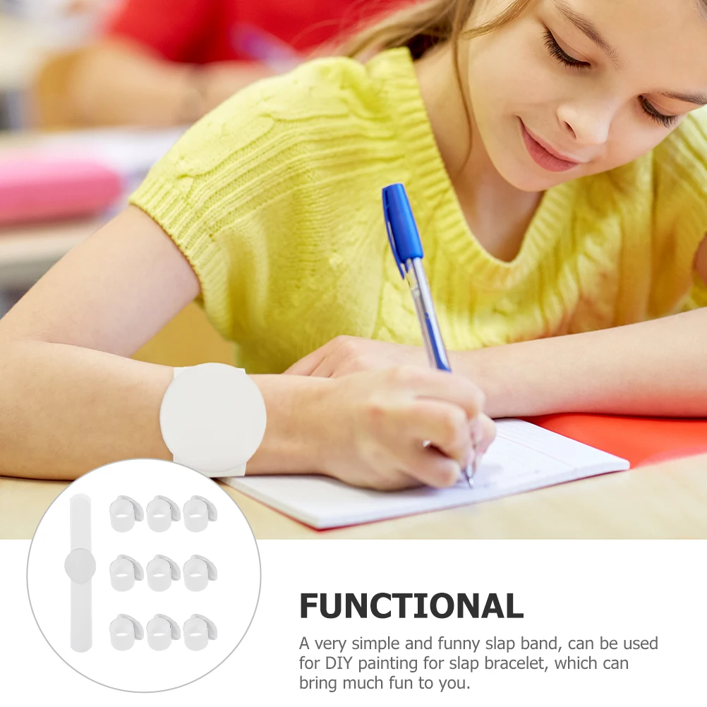 10 個の白いスラップブレスレットブランクスナップリストバンド DIY ペイントクラフトパーティー記念品アクセサリー軽量快適な肌に安全