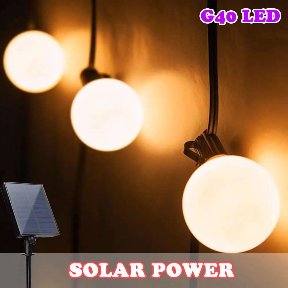 Frosted G40 Solar String Light Bulbs Outdoor Patio Decoration Waterproof IP44 LED Garland Lights Ornament for Festival Decor