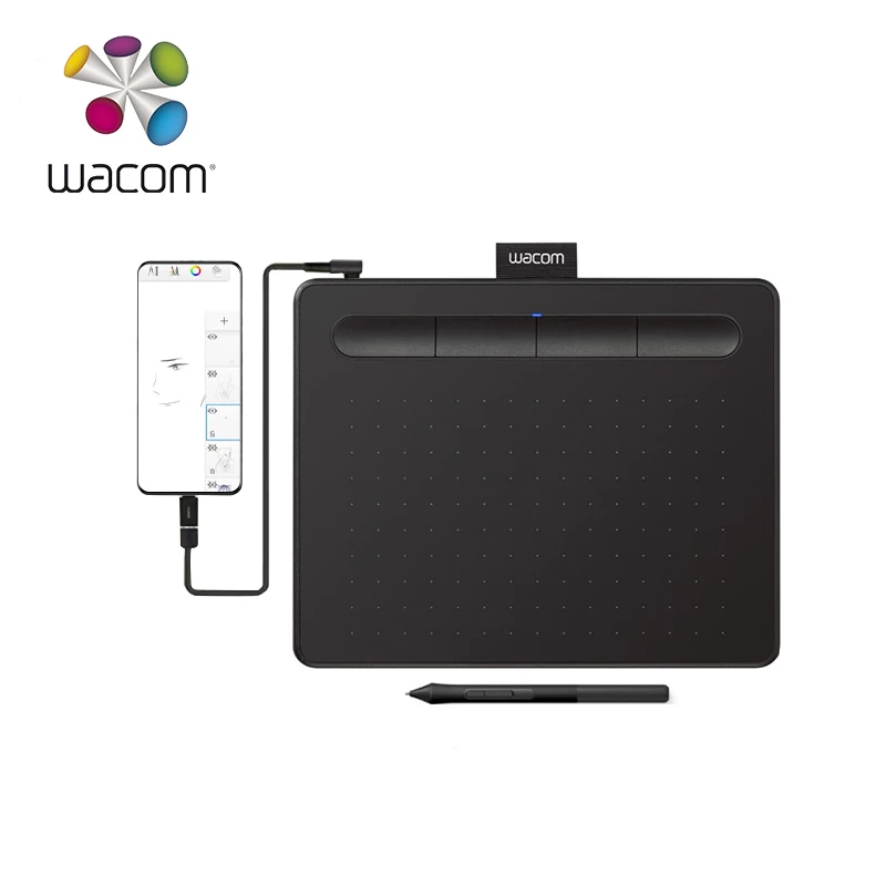 

Wacom CTL-4100 Intuos Graphics Drawing Tablet with 3 Bonus Software Included 7.9"x 6.3" Black Bundle with Wacom LP-1100K 4K Pen