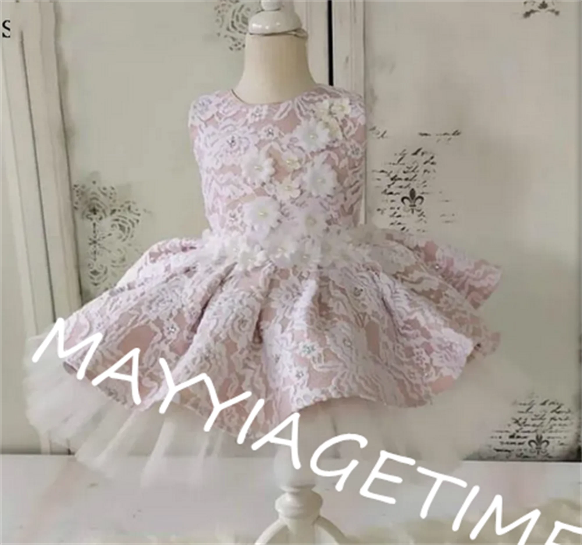 Maßge schneiderte Mädchen Kleider Prinzessin Kleidung süße Kleider Baby Mädchen Sommer rosa weiße Spitze Kleid