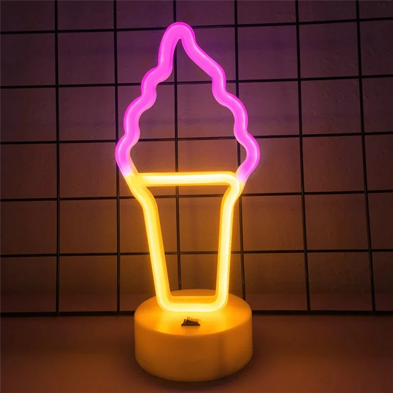 

A07F-Ice Cream Shaped Neon Signs W Base,LED Light,Atmosphere Lighting For Wall,Night Lamp For Birthday,Party, E-Sports Room