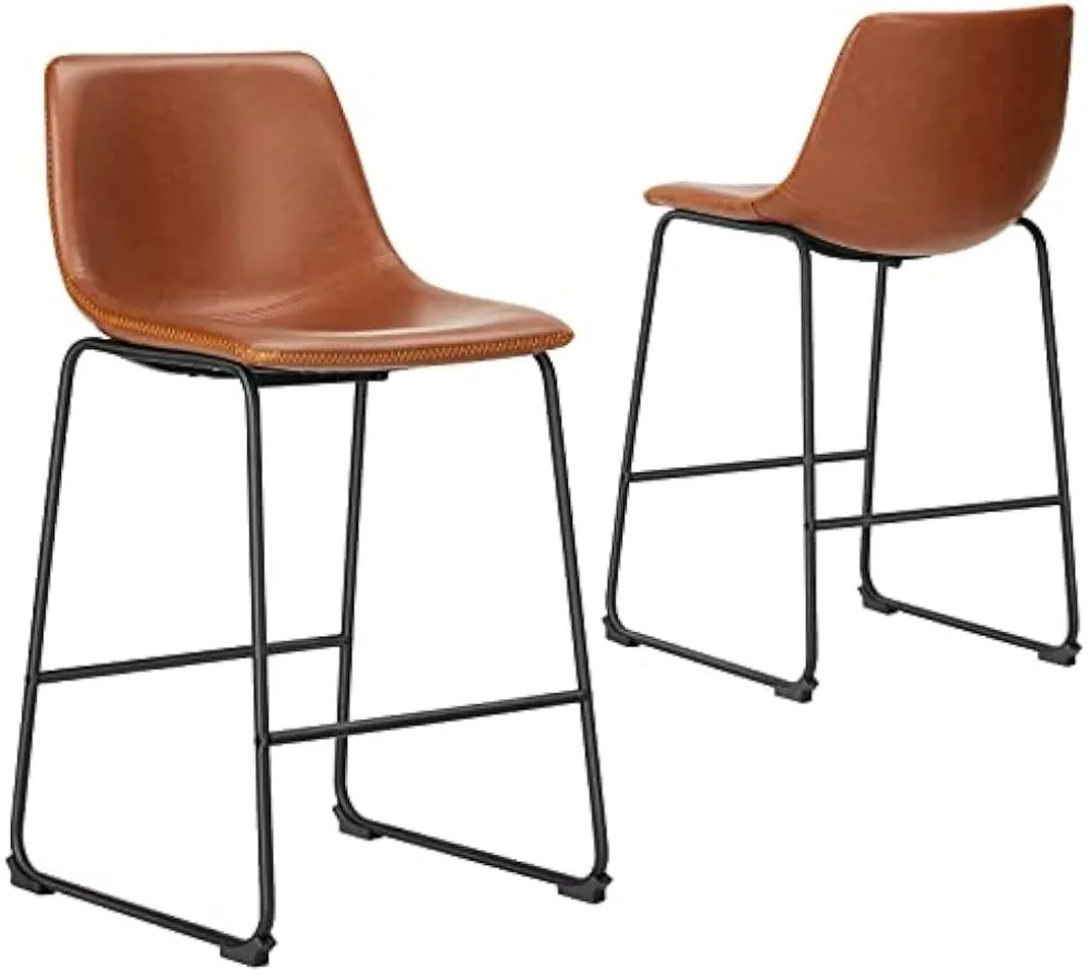 

Sweetcrispy Bar Stools Set of 2, Counter Height Bar Stools with Back, 26 Inch Armless Industrial Faux Leather Barstools