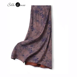 100% Natural Mulberry Silk Fragrant Cloud Yarn Jacquard Twisted Silk National Style Printed Slit One-step Women's Skirt