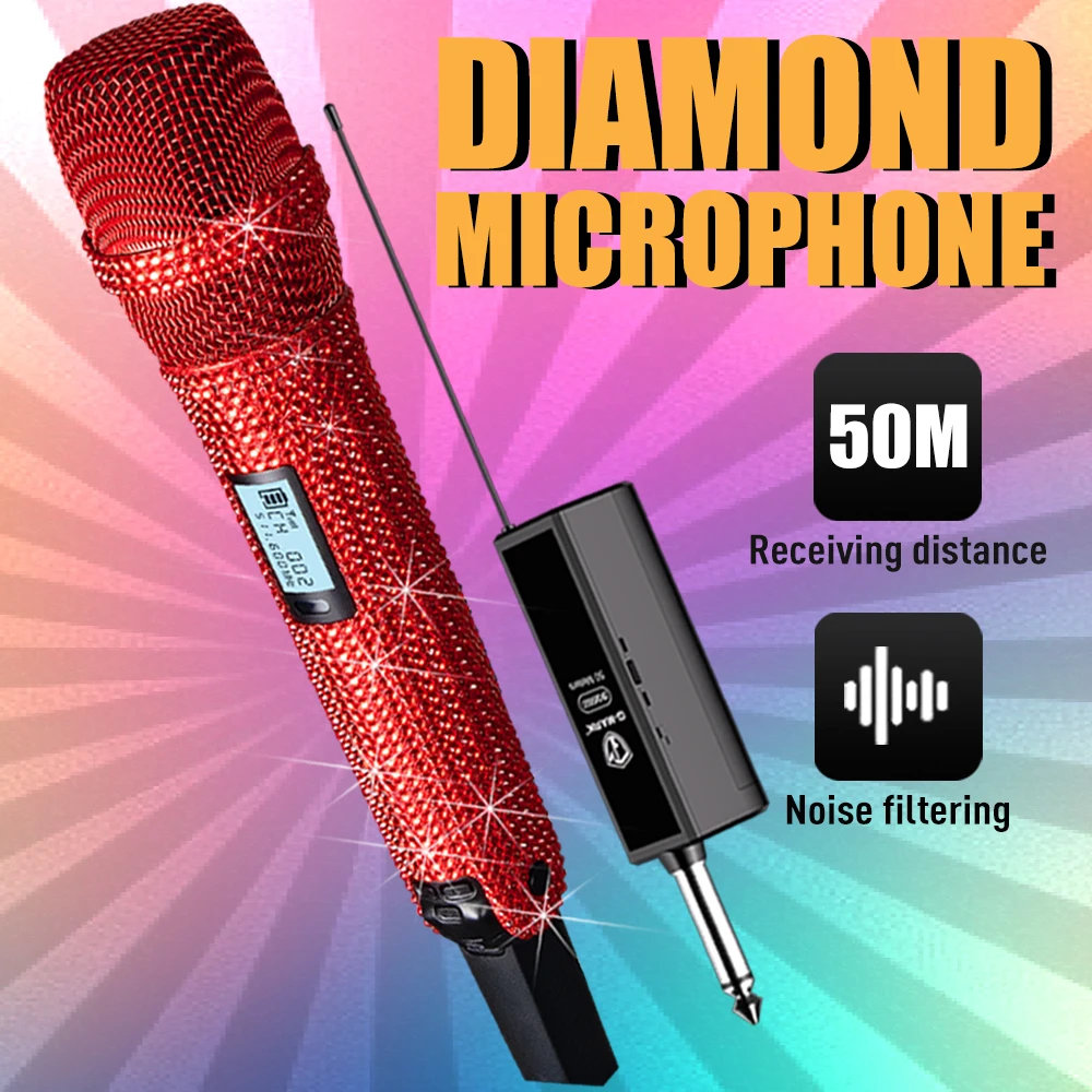 

Sparkling Microphone G-MARK SKM9000 Diamond Wireless Handheld Mic Concerts Party For Clear And Stable Audio Transmission