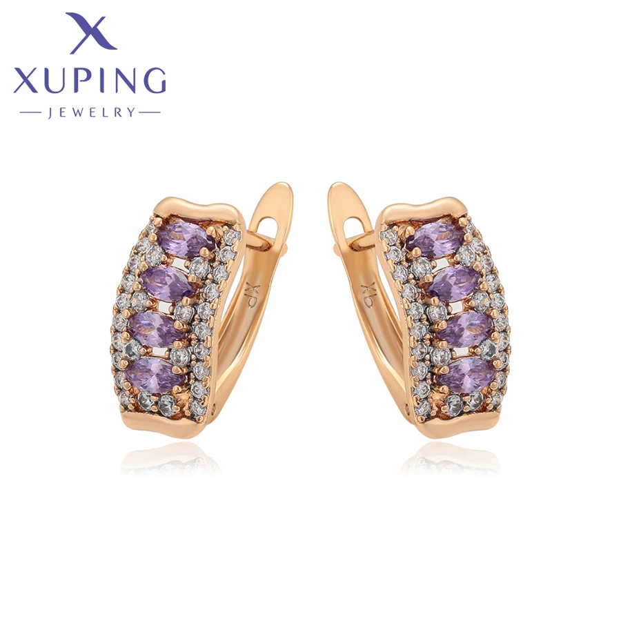 Xuping Jewelry New Arrival Fashion Purple Stone Gold Color Hoop Earrings for Women Girl Party Gift X000637260