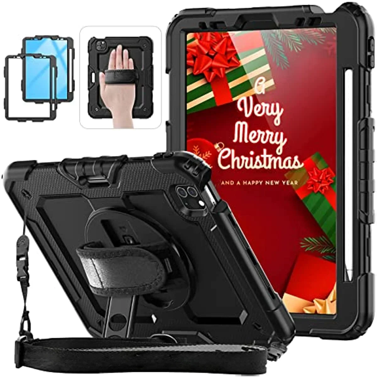 Kickstand Shockproof Case For iPad Pro 11 12.9 13 M2 M4 2024 Cover iPad Air 4 5 10.9 Air6 11+PET Screen Protector+Shoulder Strap