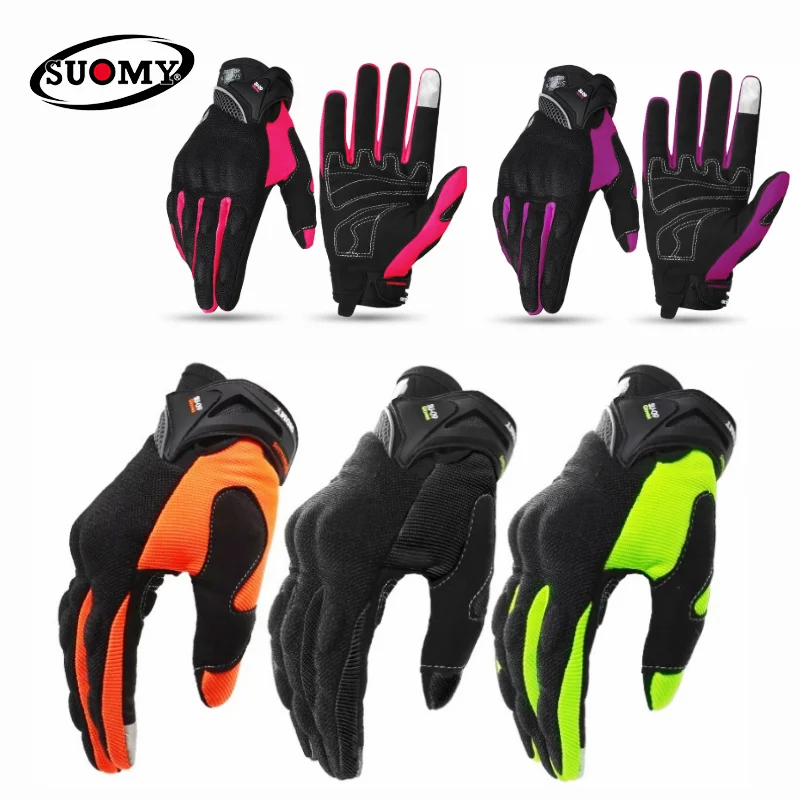 SUOMY Series Breathable FullFinger Racing Motorcycle Gloves Quality Stylishly Decorated Antiskid Wearable SU-09 M-XXL Size Black