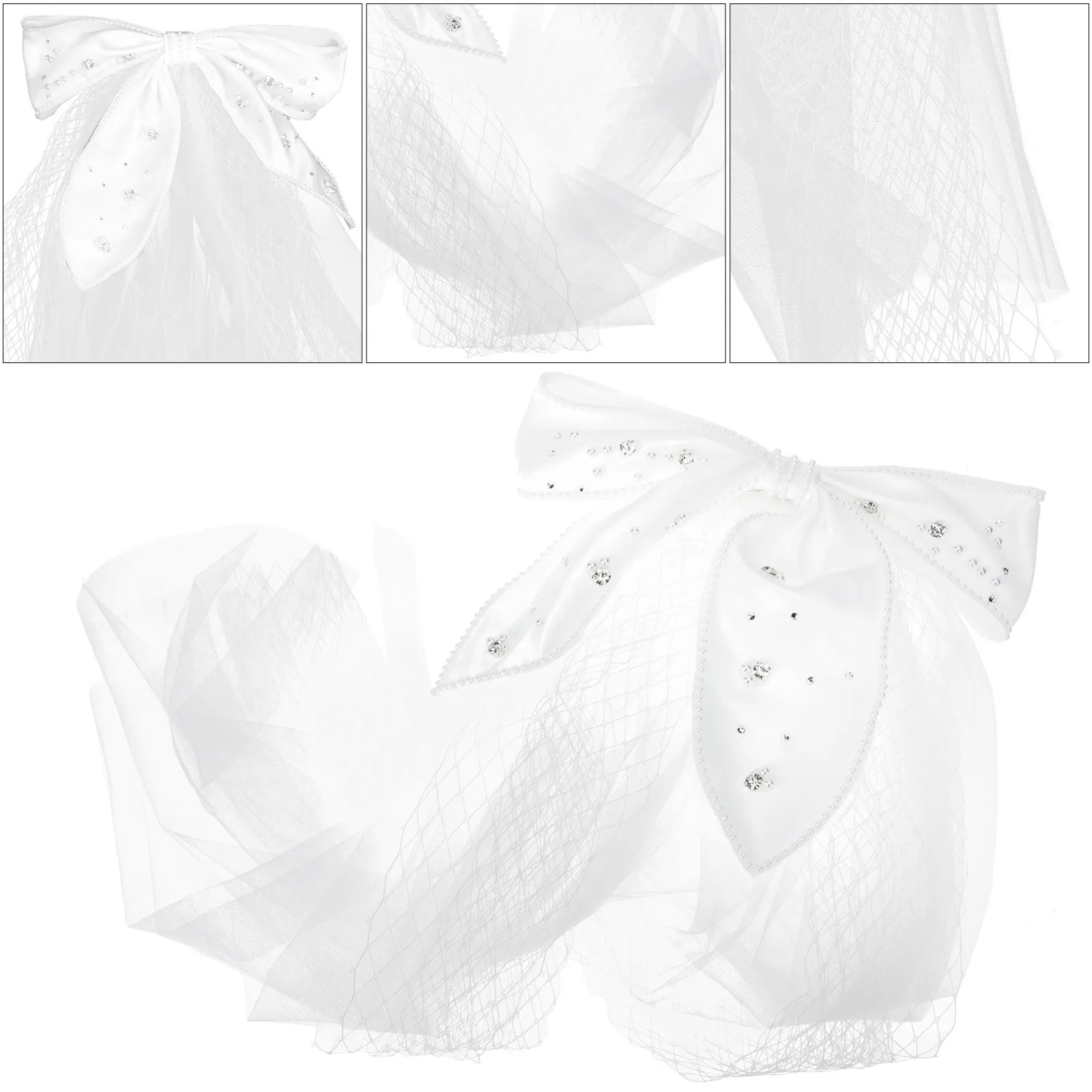 Luxury Short Bridal Veil for Bride with Bow and Pearl Lace Wedding Veil Shoulder Length Elegant Design for Timeless Wedding